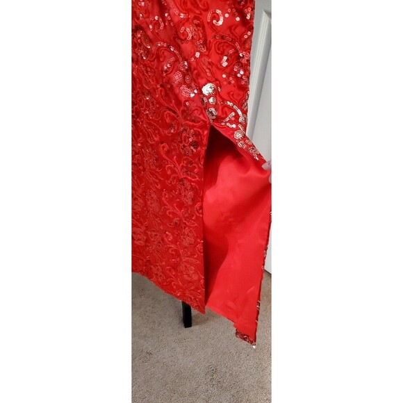 VTG Alyce Designs Formal Red Sequin Gown Sz 0 Choker Halter Slit Maxi Dress EUC - Picture 2 of 6